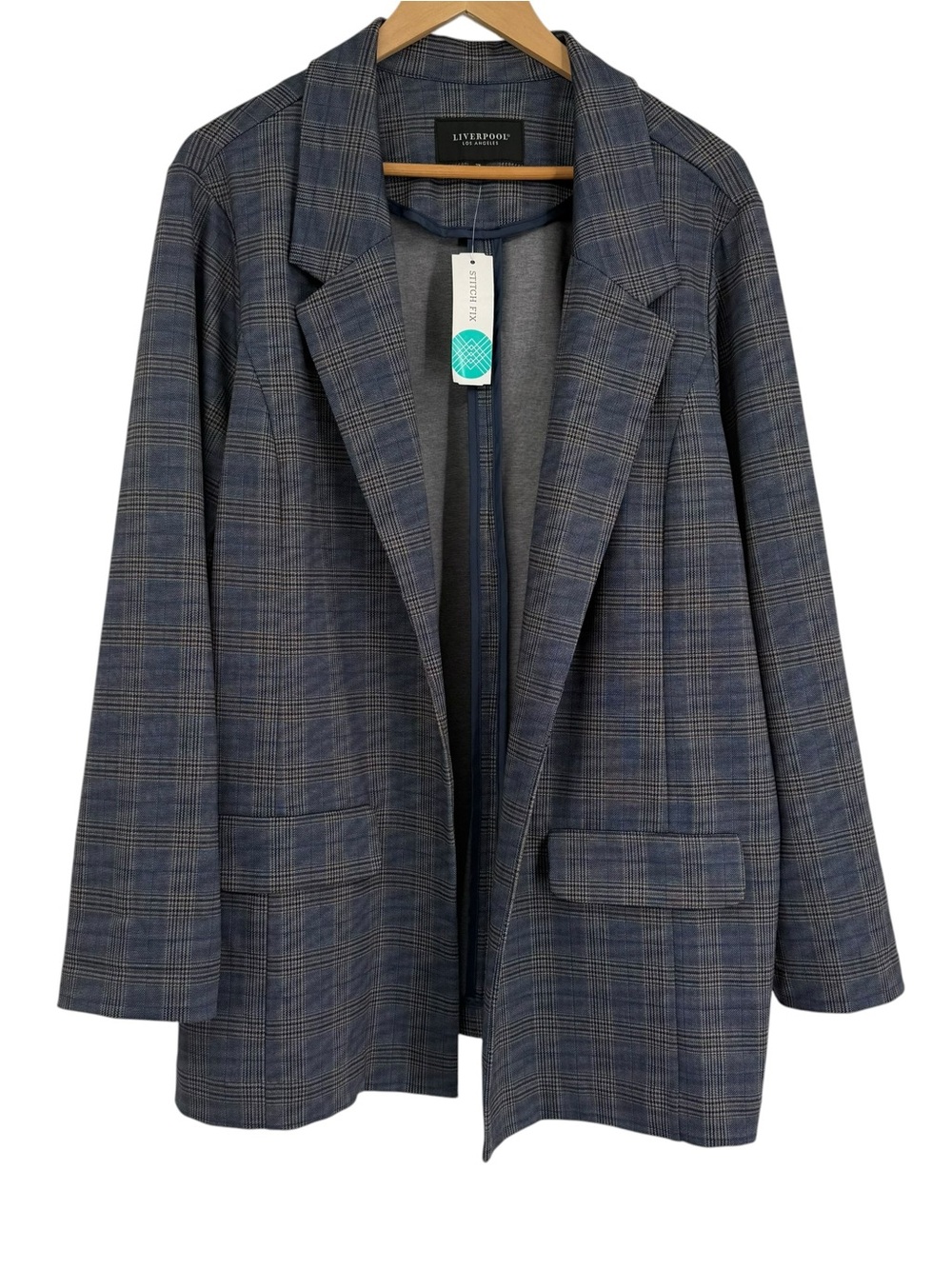 Liverpool NWT Blue Tan Plaid Jayson Boyfriend Blazer Jacket Size 2X Open front